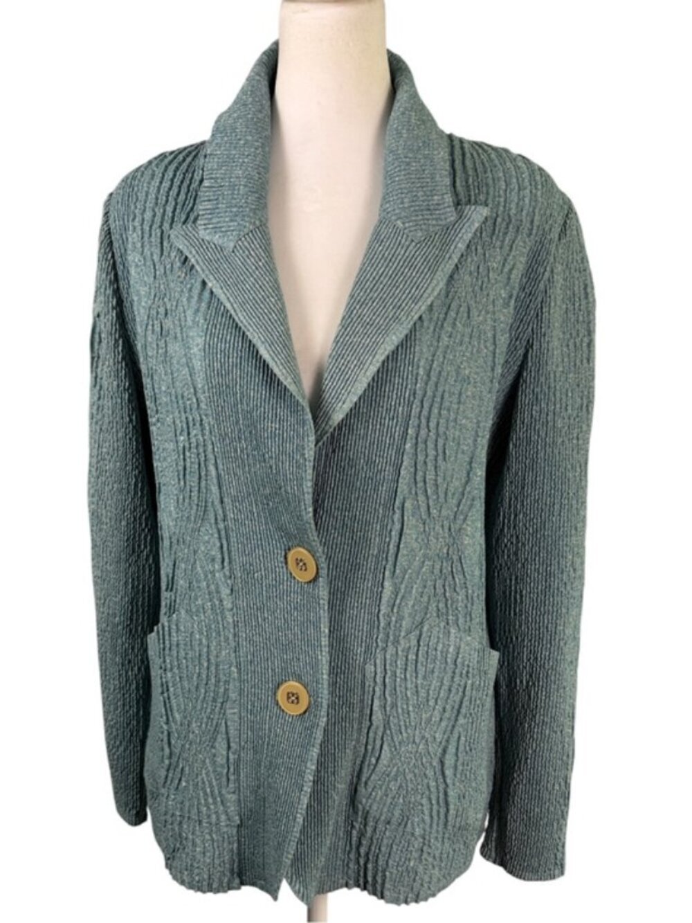 Flair Sage Green Crinkle Textured Blazer Jacket M Button Front Lightweigt - Picture 2 of 12